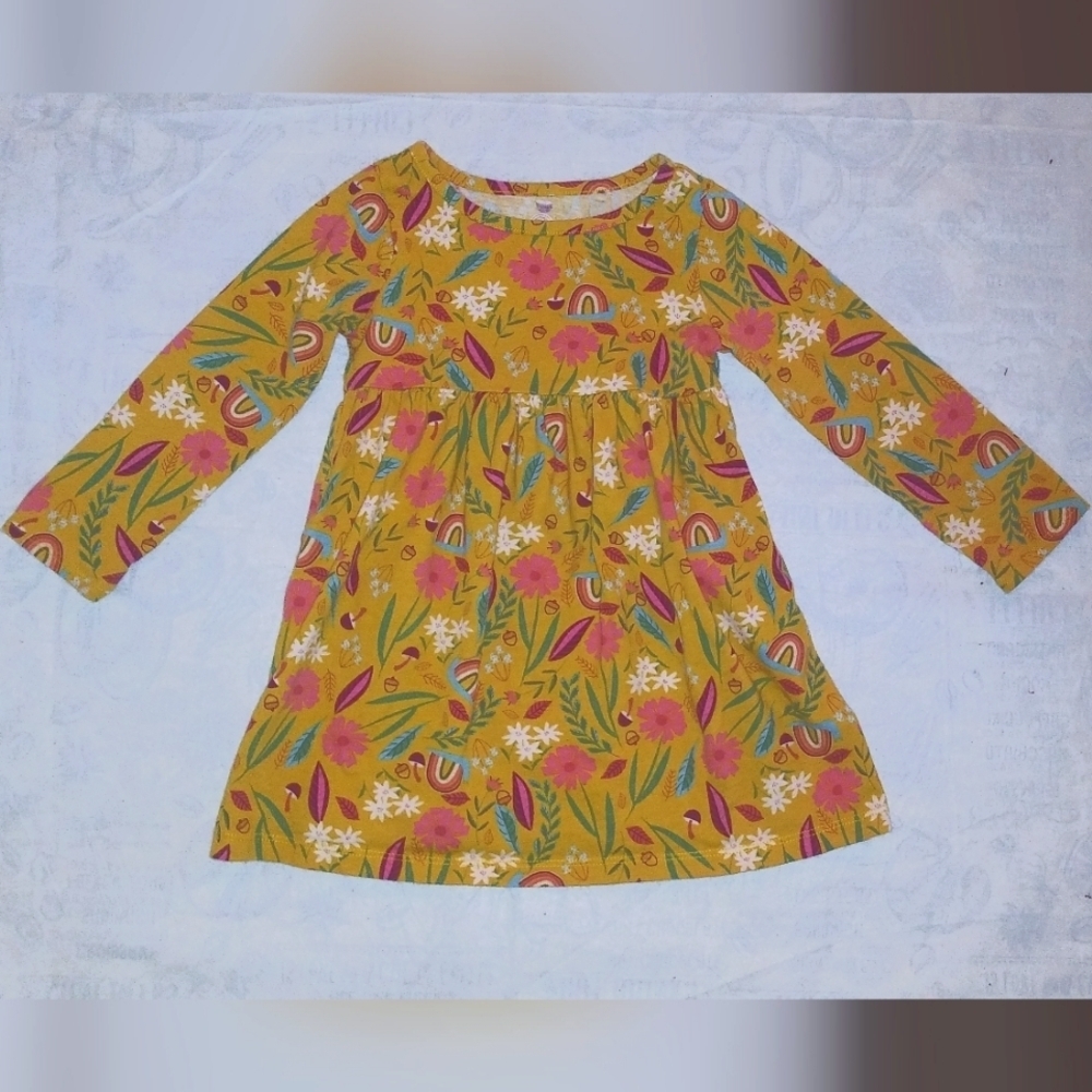 Wonder Nation Toddler Mustard Yellow Printed Long Sleeve Dress 3T